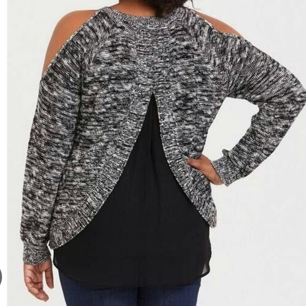 Torrid size 2 Cold Shoulder Split Back Layered Twofer Sweater top